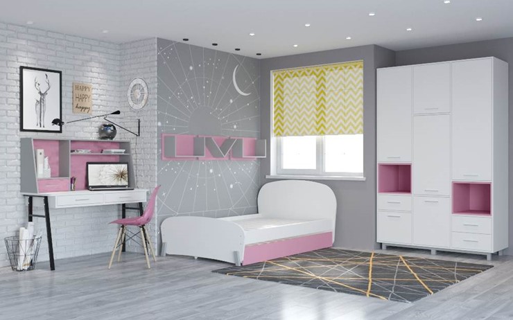 Подростковая мебель POLINI Kids Mirum №4 Белый / Серый / Розовый в Перми - изображение