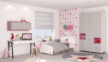 Подростковая мебель POLINI Kids Mirum №7 Белый / Серый / Розовый в Чайковском