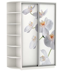 Шкаф двухдверный Хит, 1500x600x2200, фотопечать, со стеллажом, белая орхидея, белый снег в Березниках