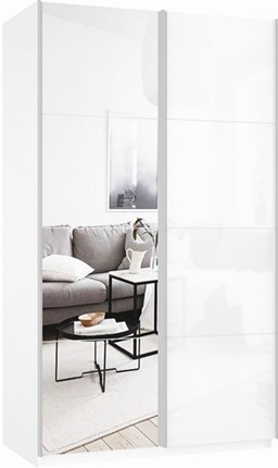 Шкаф 2-х створчатый Прайм (Зеркало/Белое стекло) 1600x570x2300, белый снег в Перми - изображение