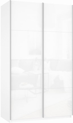 Шкаф 2-дверный Прайм (Белое стекло/Белое стекло) 1200x570x2300, белый снег в Перми - изображение