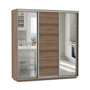 Шкаф 3-х дверный Экспресс (Зеркало/ДСП/Зеркало), 1800х600х2200, шимо темный в Перми