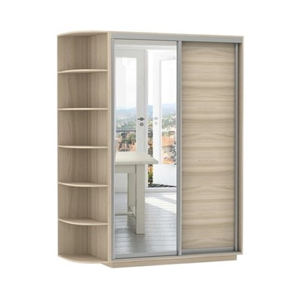 Шкаф 2-х дверный Экспресс (ДСП/Зеркало), со стеллажом 1700х600х2400, шимо светлый в Перми - изображение