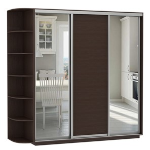Шкаф 3-дверный Экспресс (Зеркало/ДСП/Зеркало) со стеллажом, 2400х600х2200, венге в Перми - предосмотр