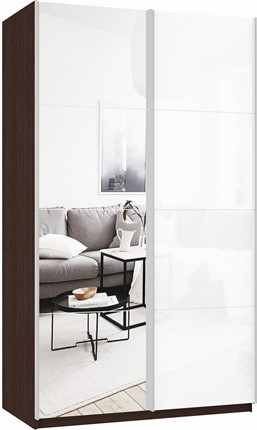 Шкаф-купе Прайм (Зеркало/Белое стекло) 1200x570x2300, венге в Перми - изображение