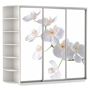 Шкаф трехдверный Экспресс со стеллажом, 2700х600х2200, Орхидея белая/белый снег в Перми