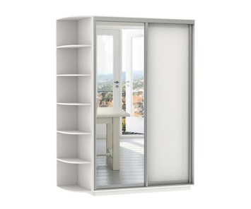 Шкаф 2-х дверный Экспресс (ДСП/Зеркало) со стеллажом 1500х600х2200, белый снег в Перми - предосмотр