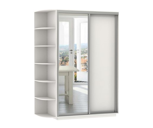 Шкаф 2-х дверный Экспресс (ДСП/Зеркало) со стеллажом 1500х600х2200, белый снег в Перми - изображение