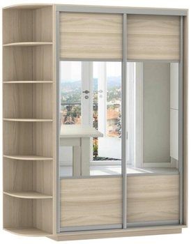 Шкаф 2-х дверный Экспресс (Комби), со стеллажом 1500x600x2200, шимо светлый в Перми - изображение