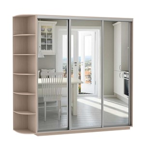 Шкаф 3-х дверный Экспресс (3 зеркала), со стеллажом 2400х600х2400, дуб молочный в Перми