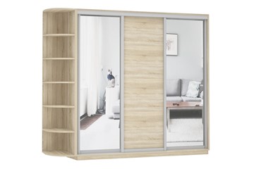Шкаф 3-створчатый Экспресс (Зеркало/ДСП/Зеркало) со стеллажом, 2700х600х2200, дуб сонома в Перми - предосмотр