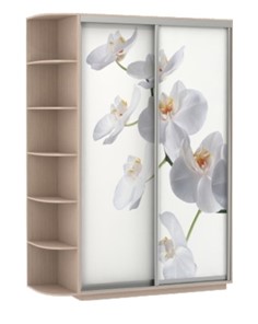 Шкаф-купе Хит, 1500x600x2200, фотопечать, со стеллажом, белая орхидея, дуб молочный в Перми