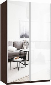 Шкаф 2-створчатый Прайм (Зеркало/Белое стекло) 1600x570x2300, венге в Перми - предосмотр