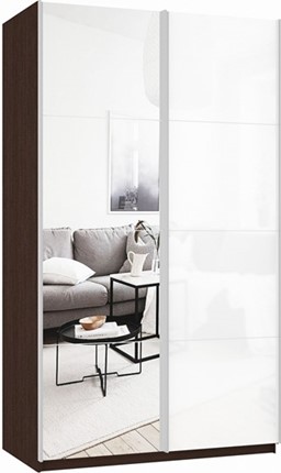 Шкаф 2-створчатый Прайм (Зеркало/Белое стекло) 1600x570x2300, венге в Перми - изображение