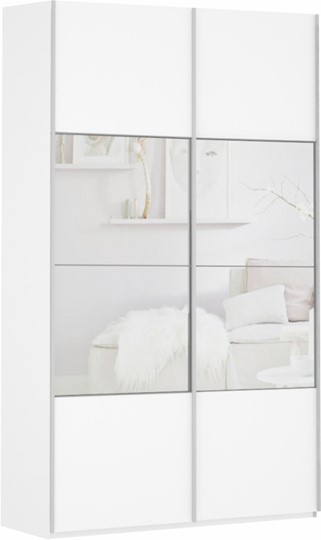 Шкаф 2-створчатый Прайм (ДСП/Зеркало) 1200x570x2300, белый снег в Перми - изображение 2