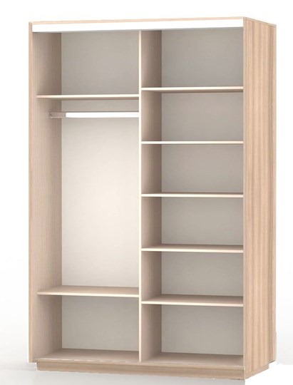 Шкаф 2-х дверный Экспресс (ДСП/Зеркало), со стеллажом 1700х600х2400, шимо светлый в Перми - изображение 1