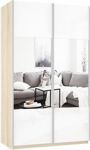 Шкаф 2-дверный Прайм (Зеркало/Белое стекло) 1200x570x2300, дуб сонома в Перми - предосмотр 2
