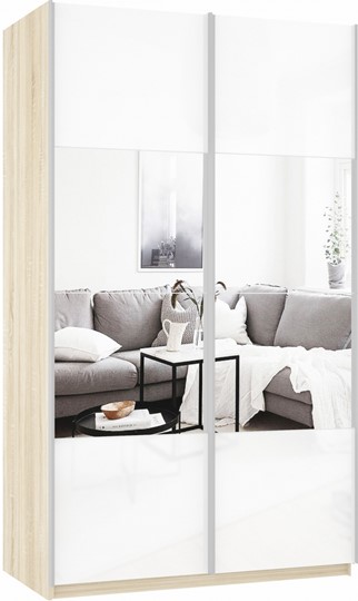 Шкаф 2-дверный Прайм (Зеркало/Белое стекло) 1200x570x2300, дуб сонома в Перми - изображение 2