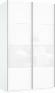 Шкаф-купе 2-х дверный Прайм (ДСП/Белое стекло) 1400x570x2300, белый снег в Перми - предосмотр 2