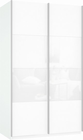 Шкаф-купе 2-х дверный Прайм (ДСП/Белое стекло) 1400x570x2300, белый снег в Перми - изображение 2