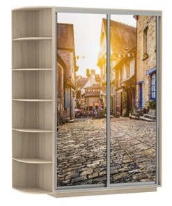 Шкаф двухдверный Хит, 1500x600x2200, фотопечать, со стеллажом, улица, шимо светлый в Перми