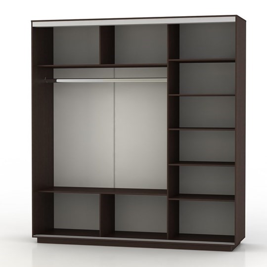 Шкаф 3-х створчатый Экспресс (Зеркало/ДСП/Зеркало) со стеллажом, 2700х600х2200, шимо темный в Перми - изображение 1