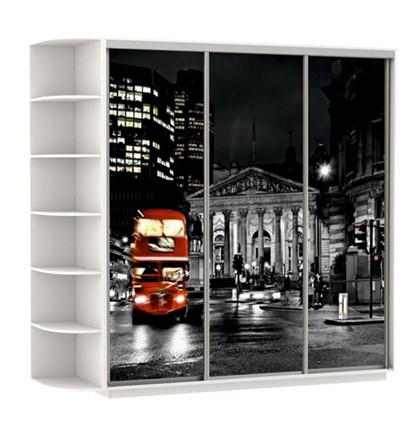 Шкаф 3-х дверный Экспресс, со стеллажом, 2100х600х2400, Ночной Лондон/белый снег в Перми - изображение