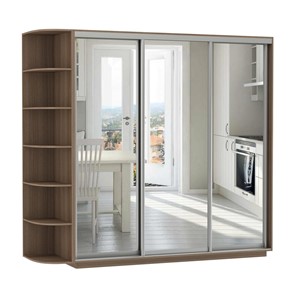 Шкаф 3-дверный Экспресс (3 зеркала), со стеллажом 2100х600х2400, шимо темный в Березниках