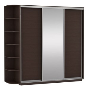 Шкаф 3-х створчатый Экспресс (ДСП/Зеркало/ДСП) со стеллажом, 2700х600х2200, венге в Перми - предосмотр
