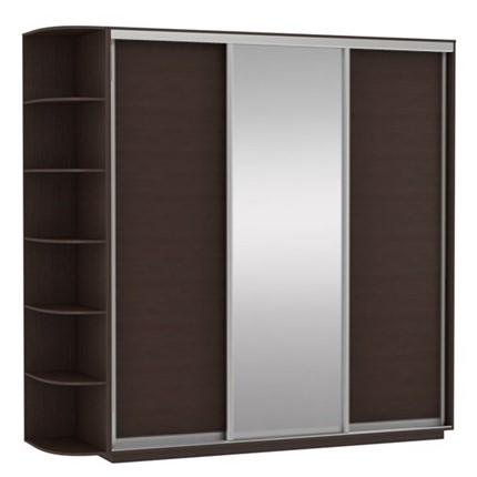 Шкаф Экспресс (ДСП/Зеркало/ДСП) со стеллажом, 2100х600х2200, венге в Перми - изображение