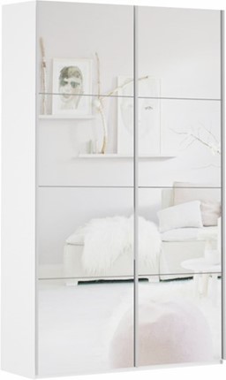 Шкаф двухдверный Прайм (Зеркало/Зеркало) 1600x570x2300, белый снег в Перми - изображение