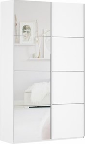 Шкаф двухдверный Прайм (ДСП/Зеркало) 1400x570x2300, белый снег в Перми - предосмотр