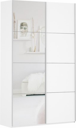 Шкаф двухдверный Прайм (ДСП/Зеркало) 1400x570x2300, белый снег в Перми - изображение