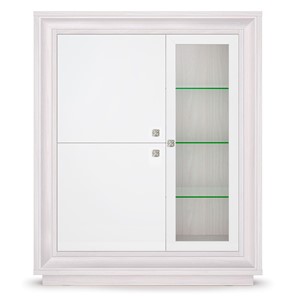 шкаф 3-х дверный (1 стеклодверь) низкий Прато 1179, Ясень анкор светлый, жемчуг, ясень анкор светлый в Перми - предосмотр 1