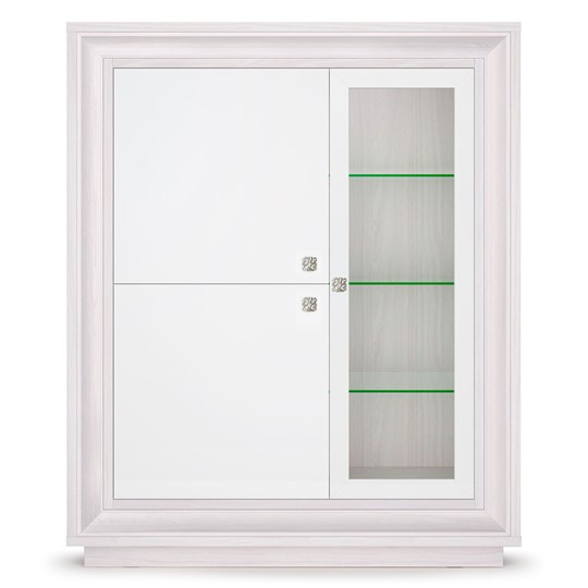 шкаф 3-х дверный (1 стеклодверь) низкий Прато 1179, Ясень анкор светлый, жемчуг, ясень анкор светлый в Перми - изображение 1