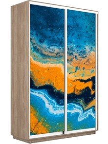 Шкаф 2-х створчатый Экспресс 1400x600x2200, Абстракция оранжево-голубая/дуб сонома в Перми