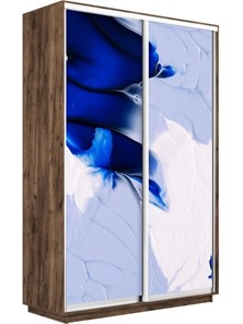 Шкаф двухдверный Экспресс 1400x600x2400, Абстракция бело-голубая/дуб табачный в Перми