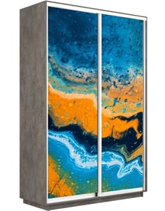 Шкаф 2-створчатый Экспресс 1600x450x2200, Абстракция оранжево-голубая/бетон в Перми - предосмотр