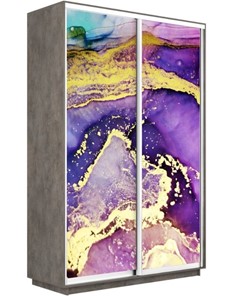 Шкаф 2-х створчатый Экспресс 1600x600x2200, Абстракция фиолетово-золотая/бетон в Перми - предосмотр