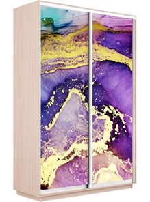 Шкаф 2-дверный Экспресс 1600x600x2200, Абстракция фиолетово-золотая/дуб молочный в Перми