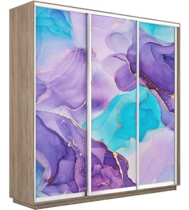 Шкаф 3-створчатый Экспресс 1800х450х2400, Абстракция фиолетовая/дуб сонома в Перми