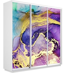 Шкаф 3-х створчатый Экспресс 1800х450х2400, Абстракция фиолетово-золотая/белый снег в Березниках