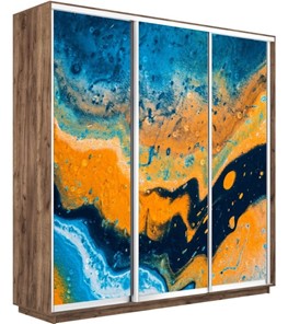 Шкаф 3-створчатый Экспресс 1800х600х2200, Абстракция оранжево-голубая/дуб табачный в Перми