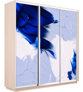 Шкаф 3-х дверный Экспресс 1800х600х2400, Абстракция бело-голубая/дуб молочный в Перми