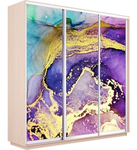 Шкаф 3-х створчатый Экспресс 1800х600х2400, Абстракция фиолетово-золотая/дуб молочный в Перми