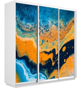 Шкаф 3-створчатый Экспресс 1800х600х2400, Абстракция оранжево-голубая/белый снег в Перми - предосмотр