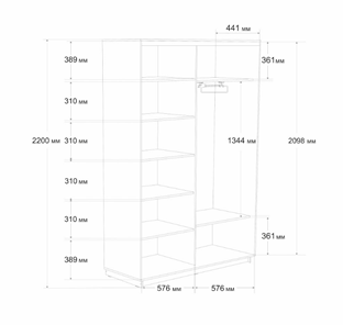 Шкаф 2-х створчатый Экспресс (2 зеркала) 1200x450x2200, бетон в Перми - предосмотр 6