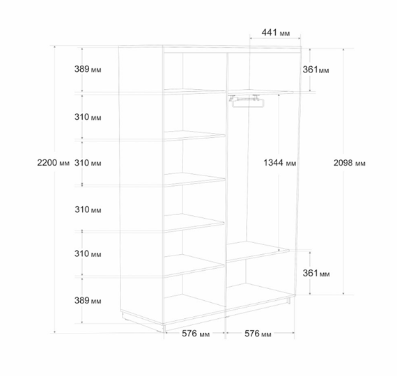 Шкаф 2-х створчатый Экспресс (2 зеркала) 1200x450x2200, бетон в Перми - изображение 6