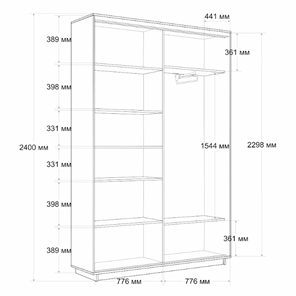 Шкаф 2-х створчатый Экспресс (2 зеркала) 1600x450x2400, бетон в Перми - предосмотр 6