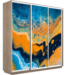 Шкаф 3-дверный Экспресс 2100х450х2200, Абстракция оранжево-голубая/дуб сонома в Перми